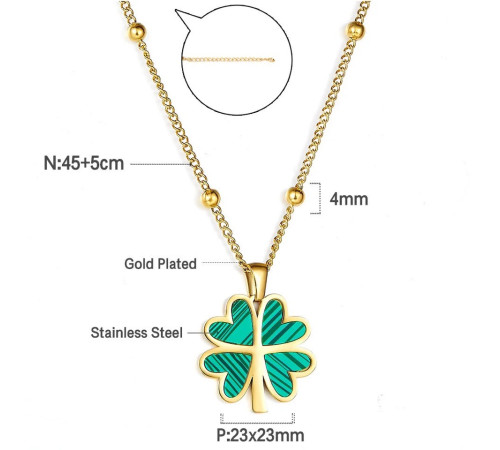 Підвіска з позолотою Чотирилиста конюшина із зеленим малахітом грошовим талісманом для удачі та процвітання