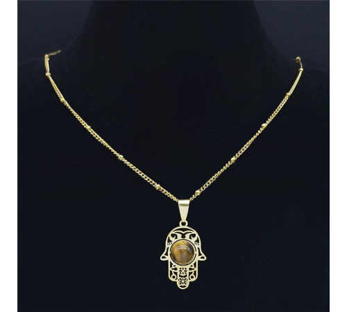 Золота підвіска Рука Фатіми Хамса з тигровим оком для захисту від сочка та залучення здоров'я