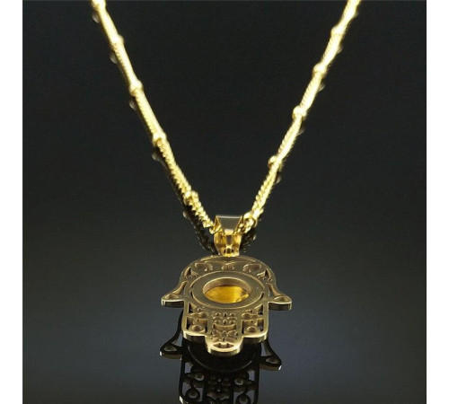 Золота підвіска Рука Фатіми Хамса з тигровим оком для захисту від сочка та залучення здоров'я