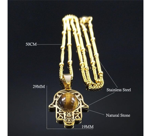 Золота підвіска Рука Фатіми Хамса з тигровим оком для захисту від сочка та залучення здоров'я