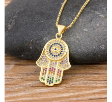 Золота підвіска Рука Фатіми Хамса з цирконієм клас ААА для захисту від сочка та залучення здоров'я
