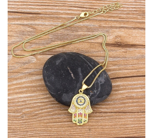 Золота підвіска Рука Фатіми Хамса з цирконієм клас ААА для захисту від сочка та залучення здоров'я