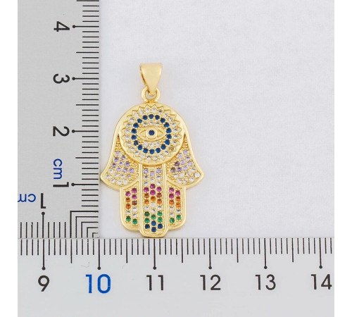Золота підвіска Рука Фатіми Хамса з цирконієм клас ААА для захисту від сочка та залучення здоров'я