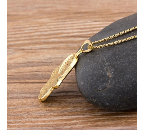 Золота підвіска Рука Фатіми Хамса з цирконієм клас ААА для захисту від сочка та залучення здоров'я