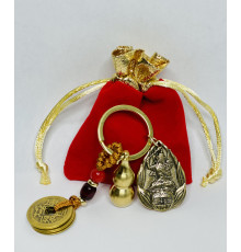 Тибетський Брелок Манджушрі для мудрості та прийняття правильних рішень із китайськими монетками та гарбузом Ву-Лу