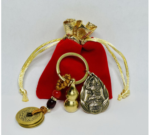 Тибетський Брелок Манджушрі для мудрості та прийняття правильних рішень із китайськими монетками та гарбузом Ву-Лу