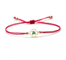 Браслет червона нитка з чотирилистним конюшином і зеленим фіанітом для великих грошей