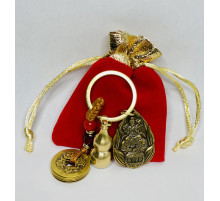 Тибетський Брелок Самантабхадра З Мантрою і для довголіття китайськими монетками та гарбузом Ву-Лу для здоров'я