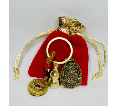 Тибетський Брелок Самантабхадра З Мантрою і для довголіття китайськими монетками та гарбузом Ву-Лу для здоров'я