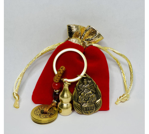 Тибетський Брелок Самантабхадра З Мантрою і для довголіття китайськими монетками та гарбузом Ву-Лу для здоров'я