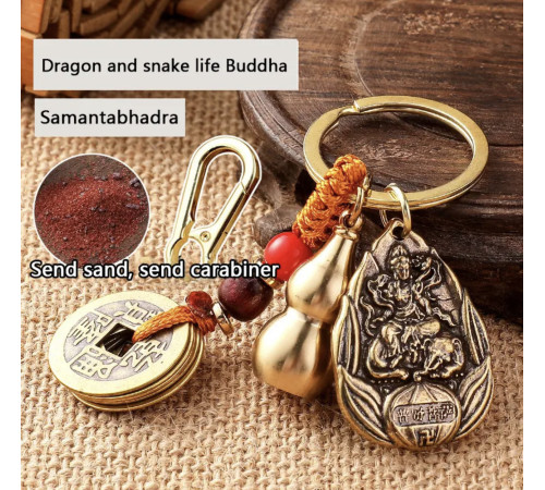Тибетський Брелок Самантабхадра З Мантрою і для довголіття китайськими монетками та гарбузом Ву-Лу для здоров'я