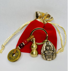 Тибетський Брелок Амітабха з монетками та гарбузом Ву-Лу приносить гладке та мирне життя Собаке та Кабану