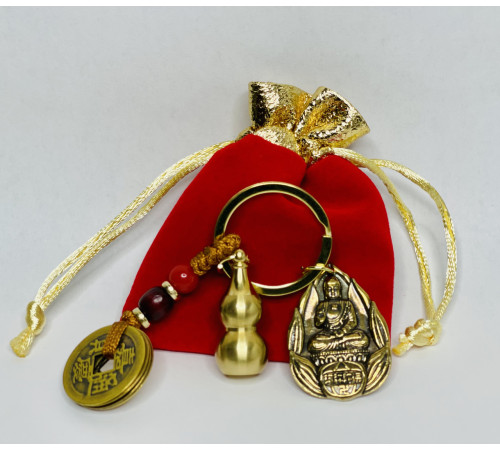 Тибетський Брелок Амітабха з монетками та гарбузом Ву-Лу приносить гладке та мирне життя Собаке та Кабану