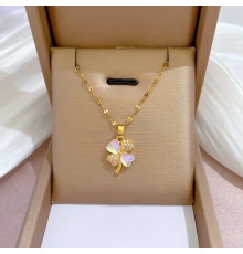 Золота підвіска з Чотирилистним конюшиною з фіанітами та кристалом кохання для удачі та багатства