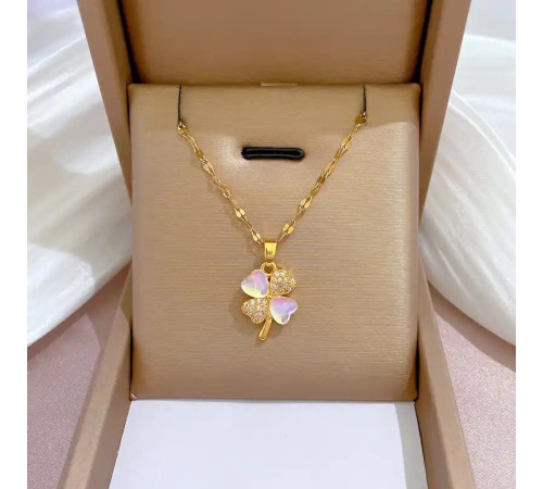 Золота підвіска з Чотирилистним конюшиною з фіанітами та кристалом кохання для удачі та багатства