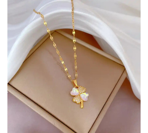 Золота підвіска з Чотирилистним конюшиною з фіанітами та кристалом кохання для удачі та багатства