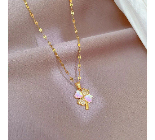 Золота підвіска з Чотирилистним конюшиною з фіанітами та кристалом кохання для удачі та багатства