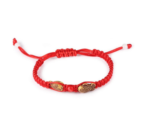 Тибетський браслет червона нитка подвійна щаслива риба Арована для удачі та багатства