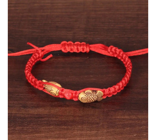 Тибетський браслет червона нитка подвійна щаслива риба Арована для удачі та багатства