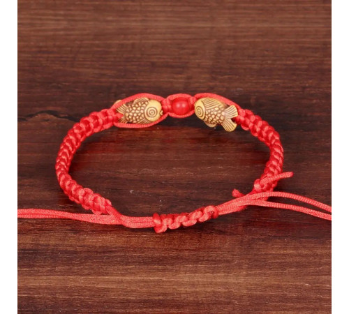 Тибетський браслет червона нитка подвійна щаслива риба Арована для удачі та багатства