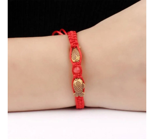 Тибетський браслет червона нитка подвійна щаслива риба Арована для удачі та багатства
