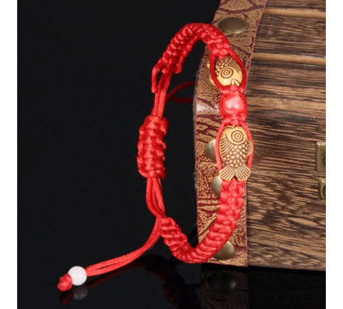 Тибетський браслет червона нитка подвійна щаслива риба Арована для удачі та багатства