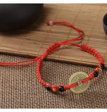 Тибетський сакральний браслет червона нитка з китайською монетою Династії І-Цин багатство та вдалий прибуток