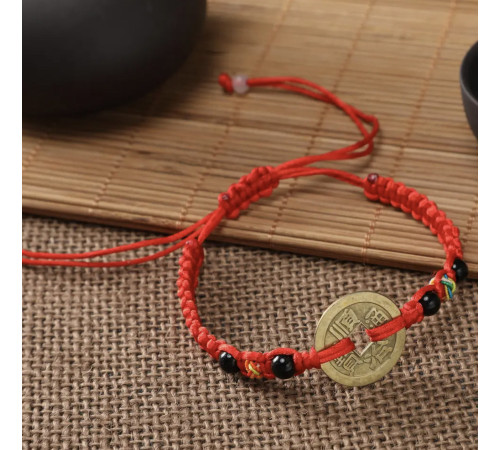Тибетський сакральний браслет червона нитка з китайською монетою Династії І-Цин багатство та вдалий прибуток