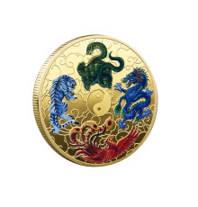 Золота монета Чотири сузір'я Зеленого Дракона, Білого Тигра, Чорної Черепахи й Багрового Фенікса для удачі