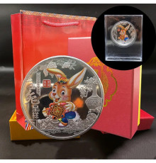 Срібна монета велика Кролик для успіху Багатства та Процвітання Талісман на Удачу з символом Фук