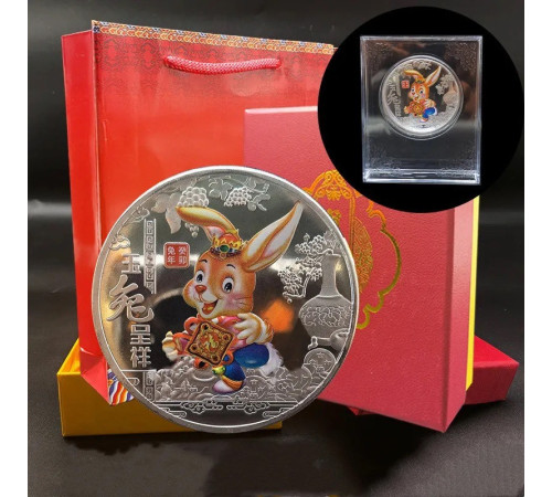 Срібна монета велика Кролик для успіху Багатства та Процвітання Талісман на Удачу з символом Фук