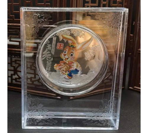 Срібна монета велика Кролик для успіху Багатства та Процвітання Талісман на Удачу з символом Фук