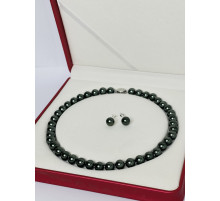 Перлове намисто з морських перлів із зеленим відливом Akoya Малайзія Клас AAA із сережками