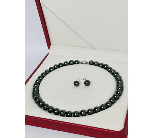 Перлове намисто з морських перлів із зеленим відливом Akoya Малайзія Клас AAA із сережками