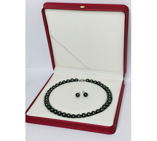 Перлове намисто з морських перлів із зеленим відливом Akoya Малайзія Клас AAA із сережками