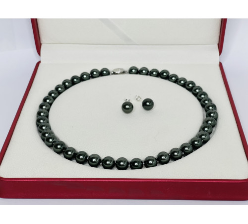 Перлове намисто з морських перлів із зеленим відливом Akoya Малайзія Клас AAA із сережками