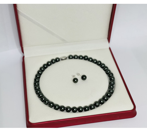 Перлове намисто з морських перлів із зеленим відливом Akoya Малайзія Клас AAA із сережками