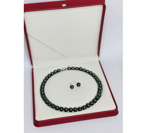 Перлове намисто з морських перлів із зеленим відливом Akoya Малайзія Клас AAA із сережками