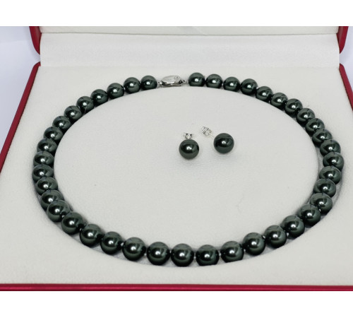 Перлове намисто з морських перлів із зеленим відливом Akoya Малайзія Клас AAA із сережками