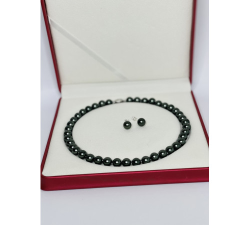 Перлове намисто з морських перлів із зеленим відливом Akoya Малайзія Клас AAA із сережками