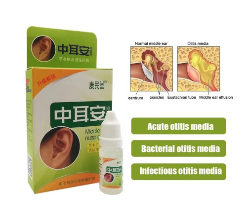 Китайські Вушні краплі антибактеріальні від отиту та запалення вуха, від закладеності