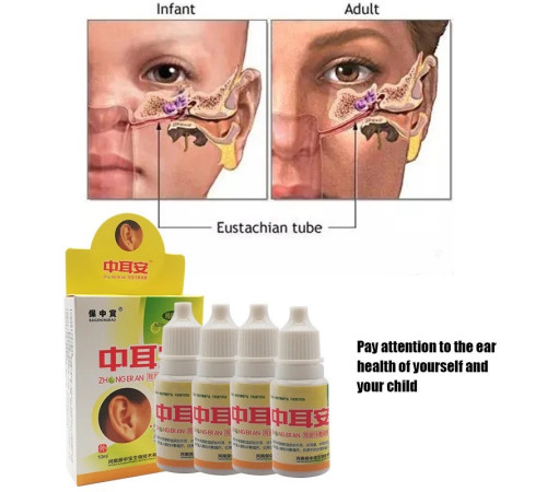Китайські Вушні краплі антибактеріальні від отиту та запалення вуха, від закладеності