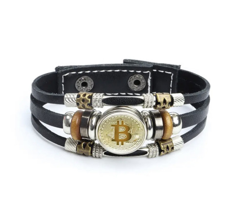 Грошовий дизайнерський шкіряний браслет із біткоїном для приваблення грошей