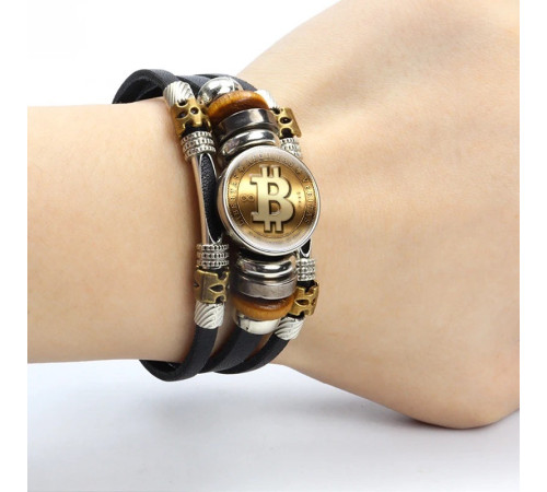 Грошовий дизайнерський шкіряний браслет із біткоїном для приваблення грошей