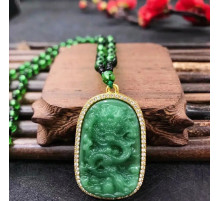 Турмалінова підвіска Зелений Дракон для удачі, влади та Багатства з Непалу з нефритом і фіанітами