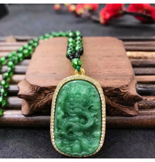 Турмалінова підвіска Зелений Дракон для удачі, влади та Багатства з Непалу з нефритом і фіанітами