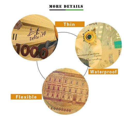 Золота Купюра 1000 гривен Президент Зеленський для приваблення Удачі та Перемоги 24 каратів
