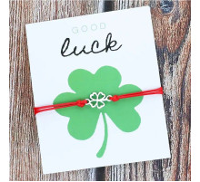 Браслет щасливого Чотирилистного конюшини на удачу на червоній нитці