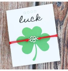 Браслет щасливого Чотирилистного конюшини на удачу на червоній нитці