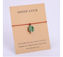 Браслет щасливого Зеленого Чотирилистного конюшини на удачу на червоній нитці